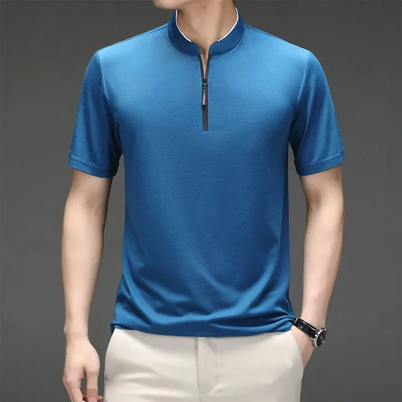 Summer Men Fashion Stand up Collar T shirt Thin Section Solid Color  Apparel & Accessories > Clothing > Shirts & Tops 47.71 EZYSELLA SHOP